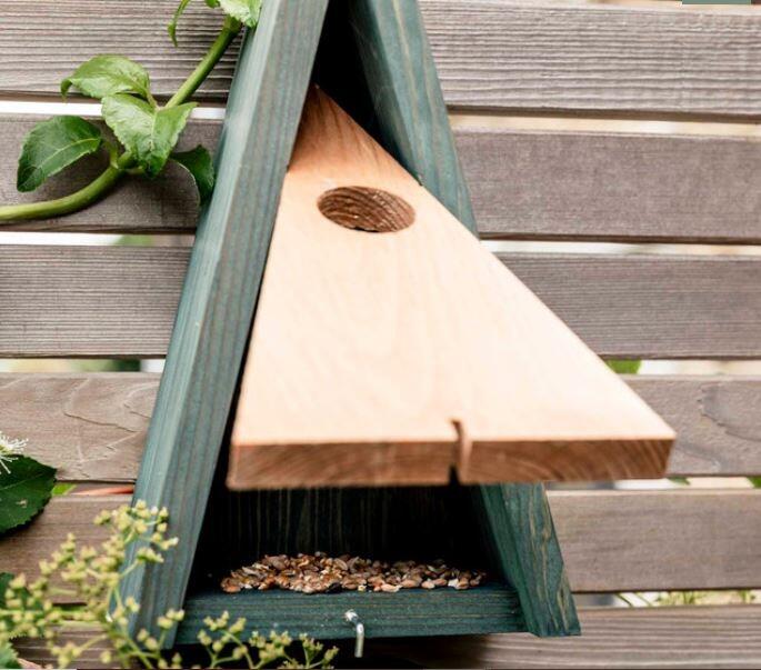 pine and olive modern garden bird house or bird box pyramid triangle design