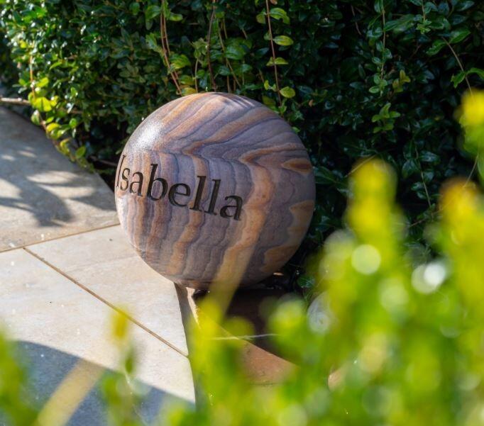 bespoke engraved 20 cm sandstone rainbow garden ball or sphere