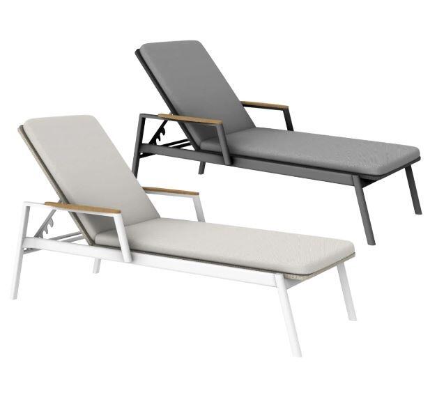 modern sun loungers textilene sling all weather fabric teak arms