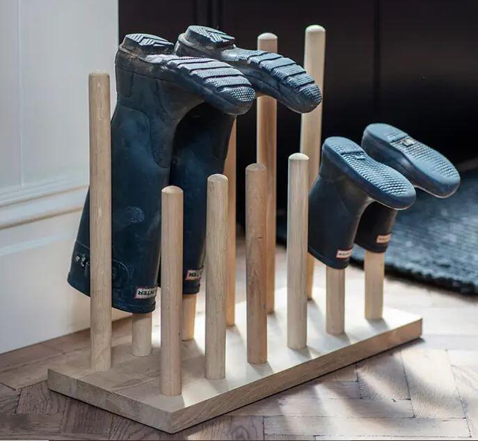 welly boot stand rack oak 6 pair indoor hallways boot rooms hambledon