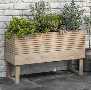 raised planter spruce wood garden outdoor modern plants