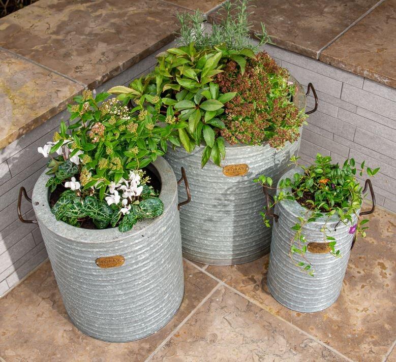 zinc modern metal garden planters ribbed outdoor indoor