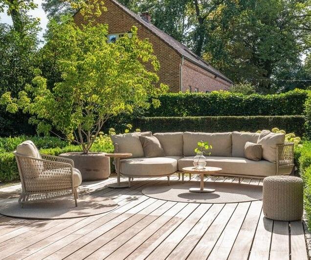 rope weave modern lounge armchair and garden sofa chaise longue all weather fabric cushions