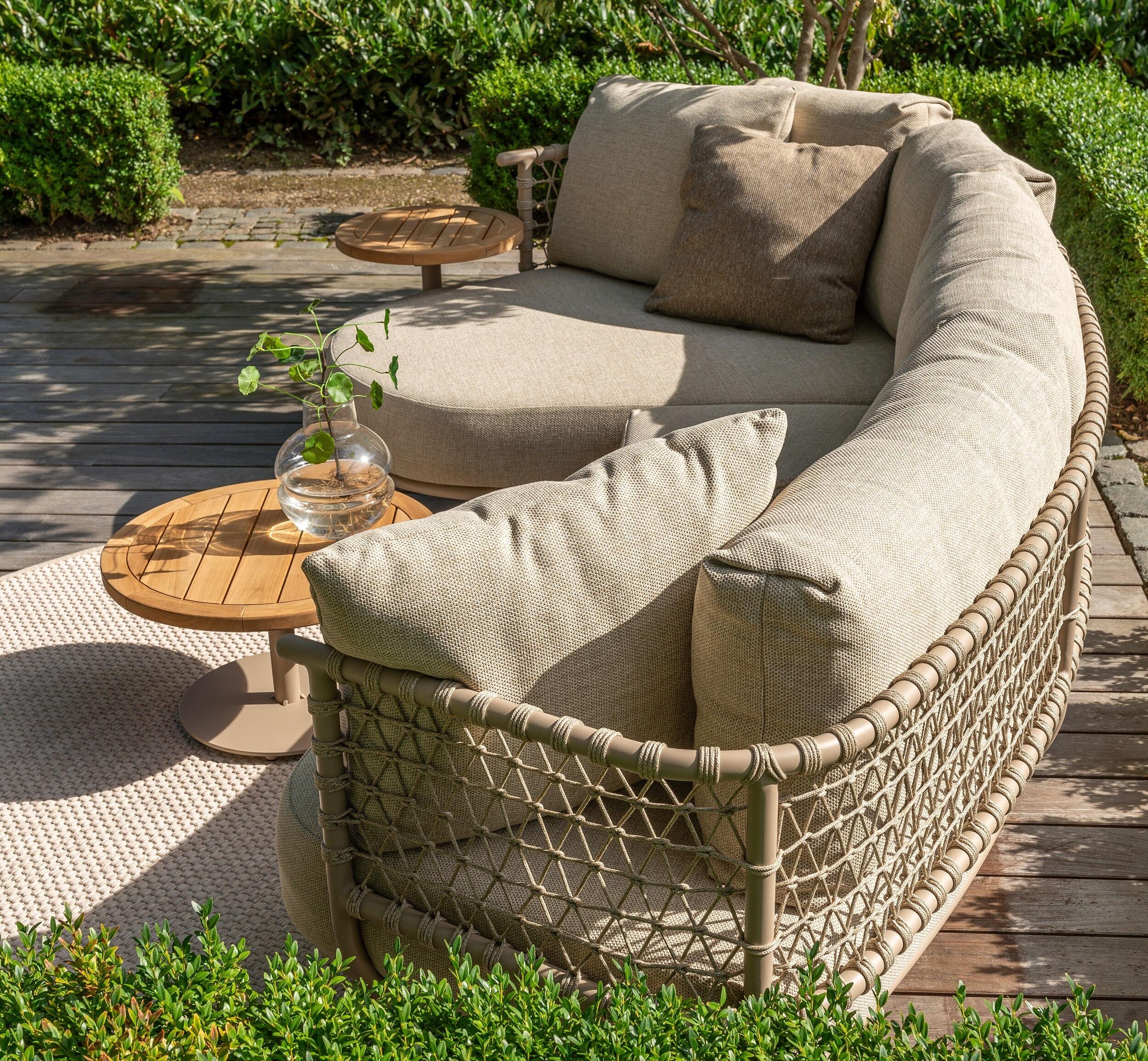 modern garden sofa chaise lounge set all weather rope weave and cushion contemporary sardinia stone latte