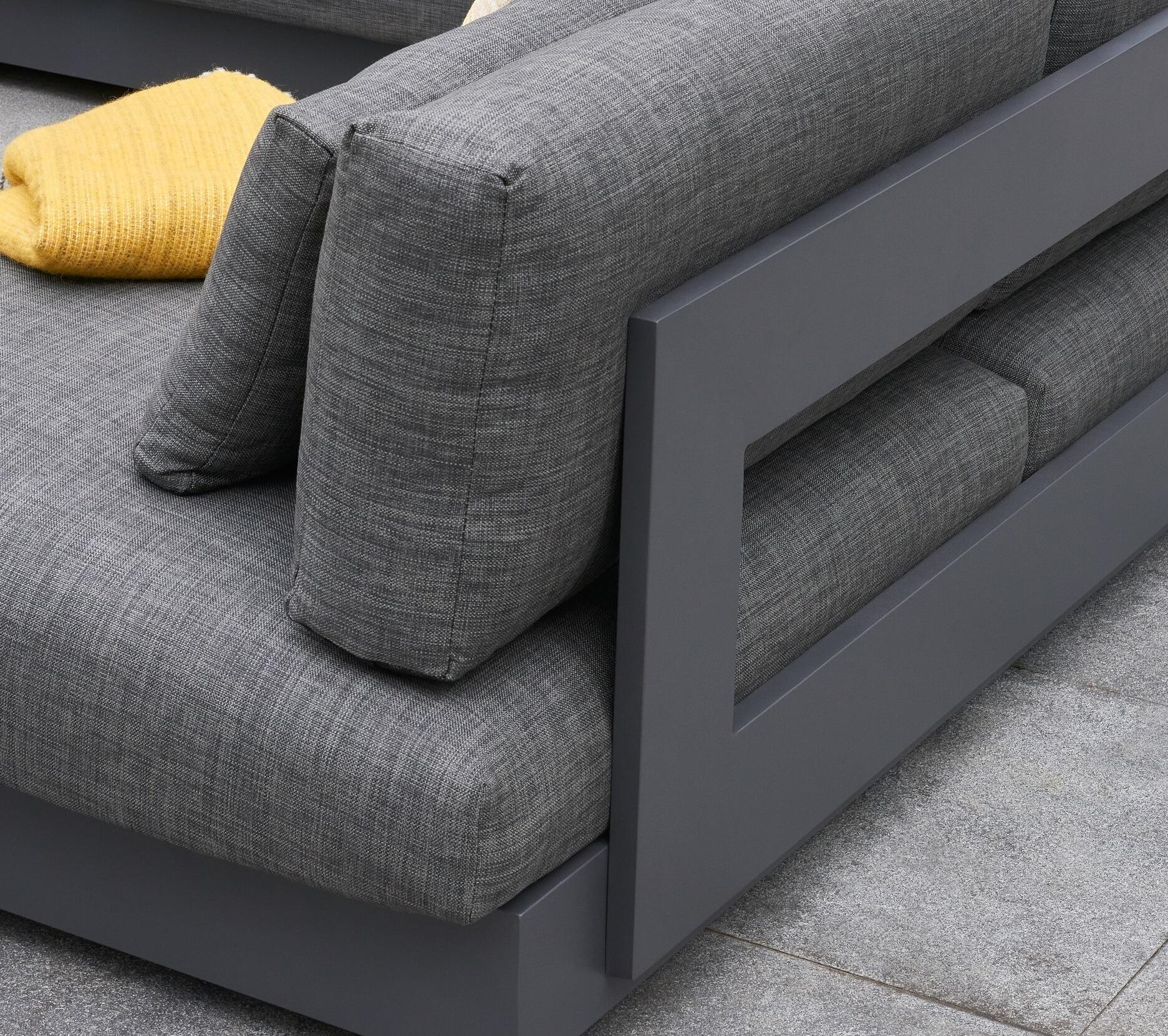 modern corner garden sofa set modular aluminium and all weather fabric cushions contemporary grey ibiza detail