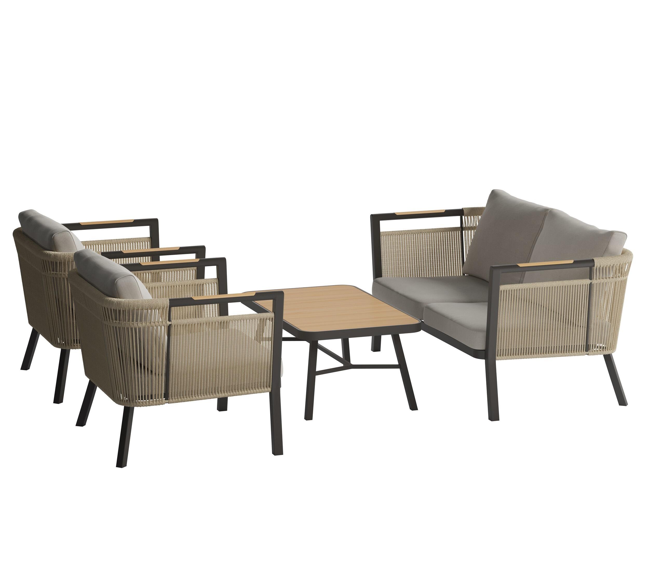 modern garden lounge sofa armchairs set bali alexander rose cream all weather rope weave and grey aluminium cut out