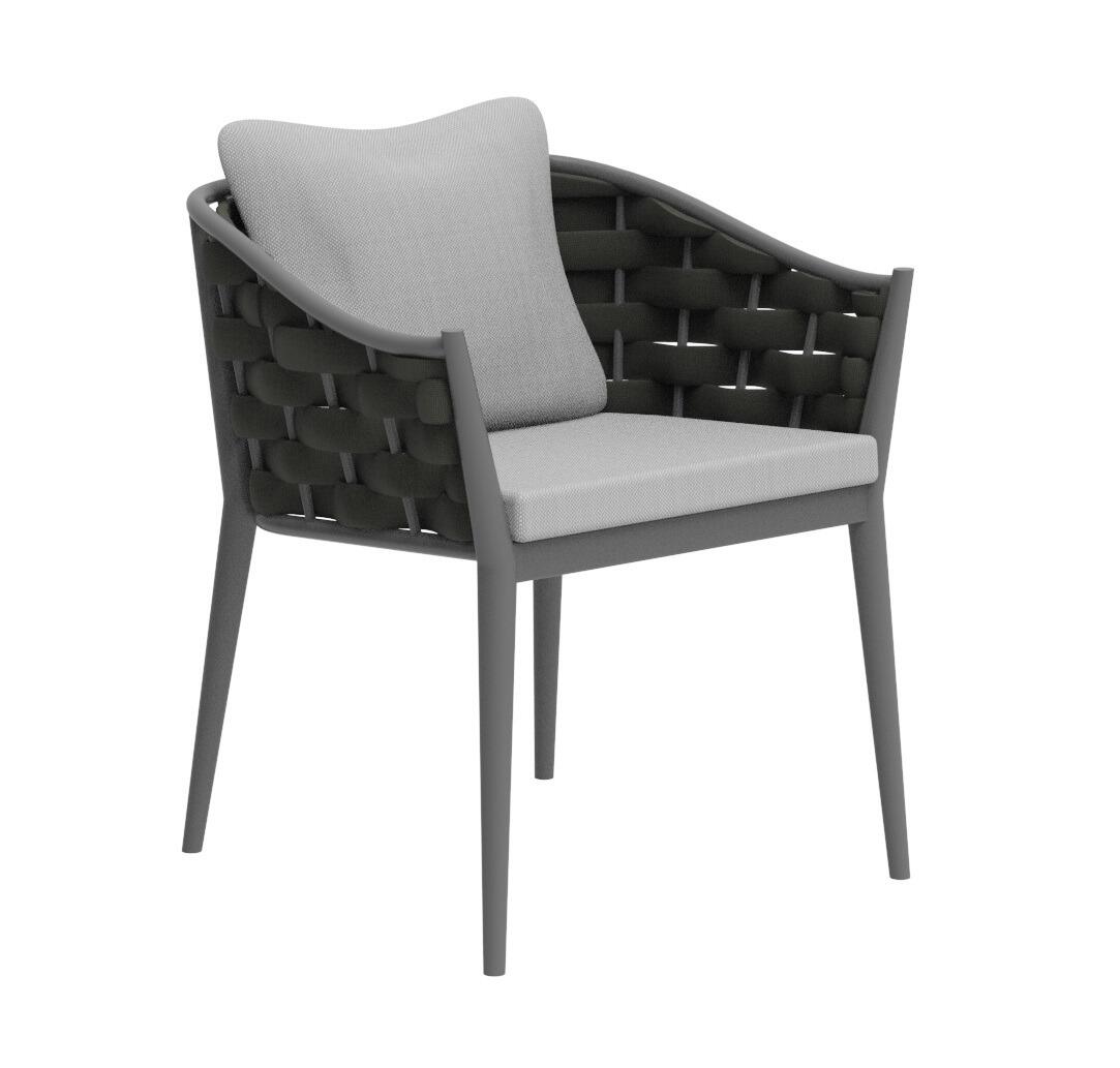 garden dining chair torino in all weather wide rope and grey aluminium with light grey cushions