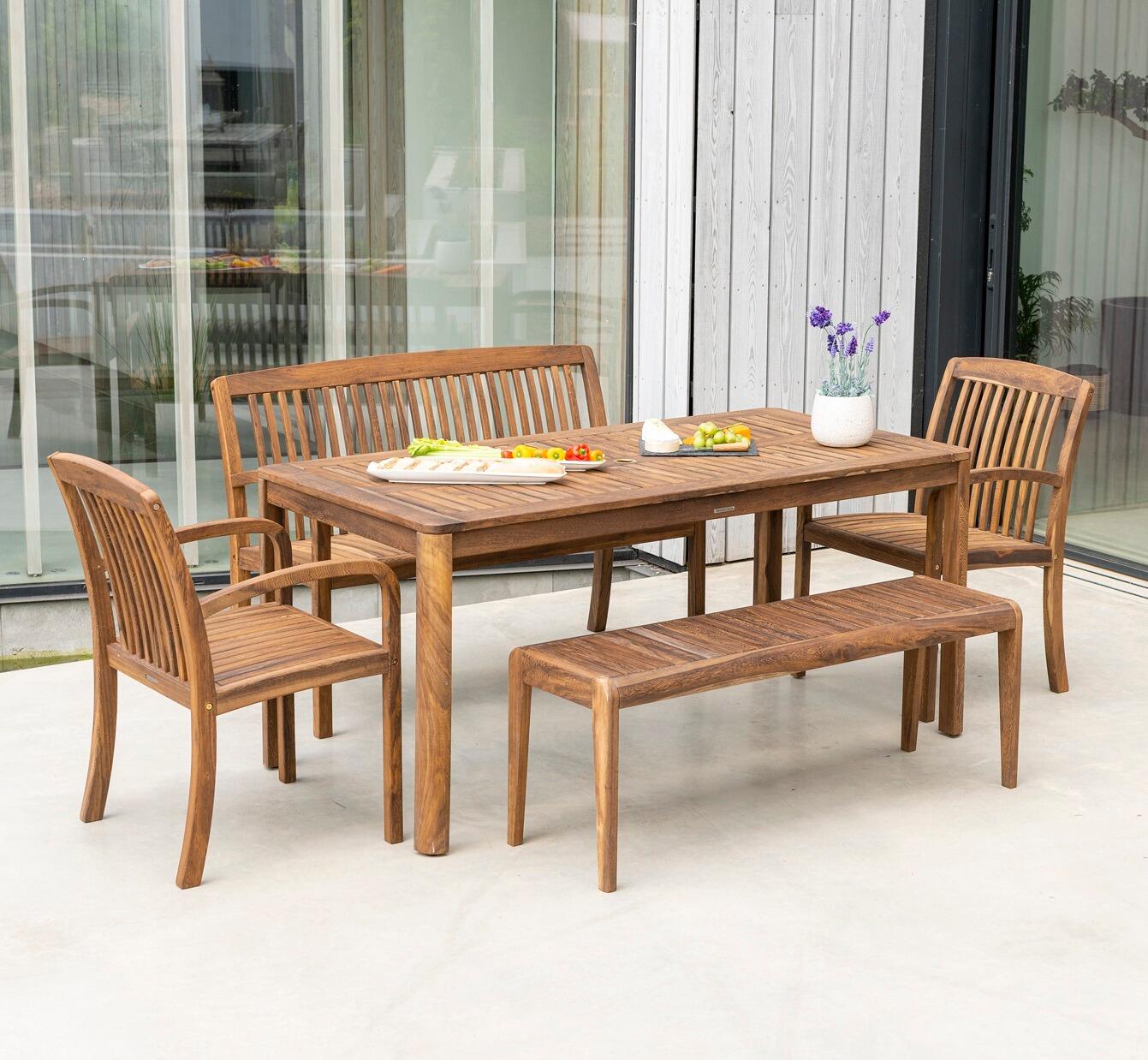 modern hardwood garden dining set patio table benches chairs bolney acacia wood