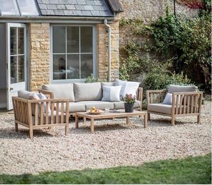 wooden grey garden sofa and armchairs lounge set outdoor patio use showerproof grey cushions