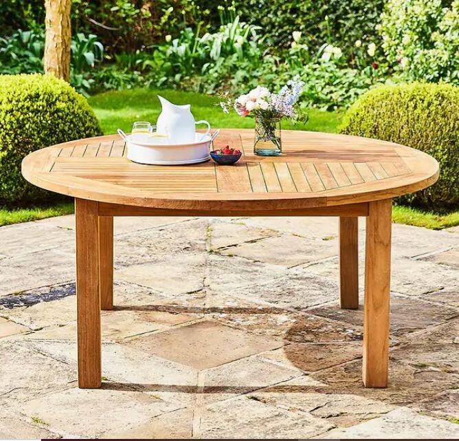 150 cm round teak garden dining table hardwood outdoor patio furniture churn 4 seater