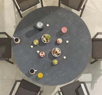 round garden dining table modern cintered stone top grey charcoal sphere