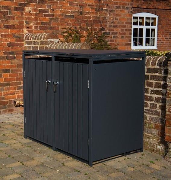 metal double wheelie bin cover modern grey outdoor garden use