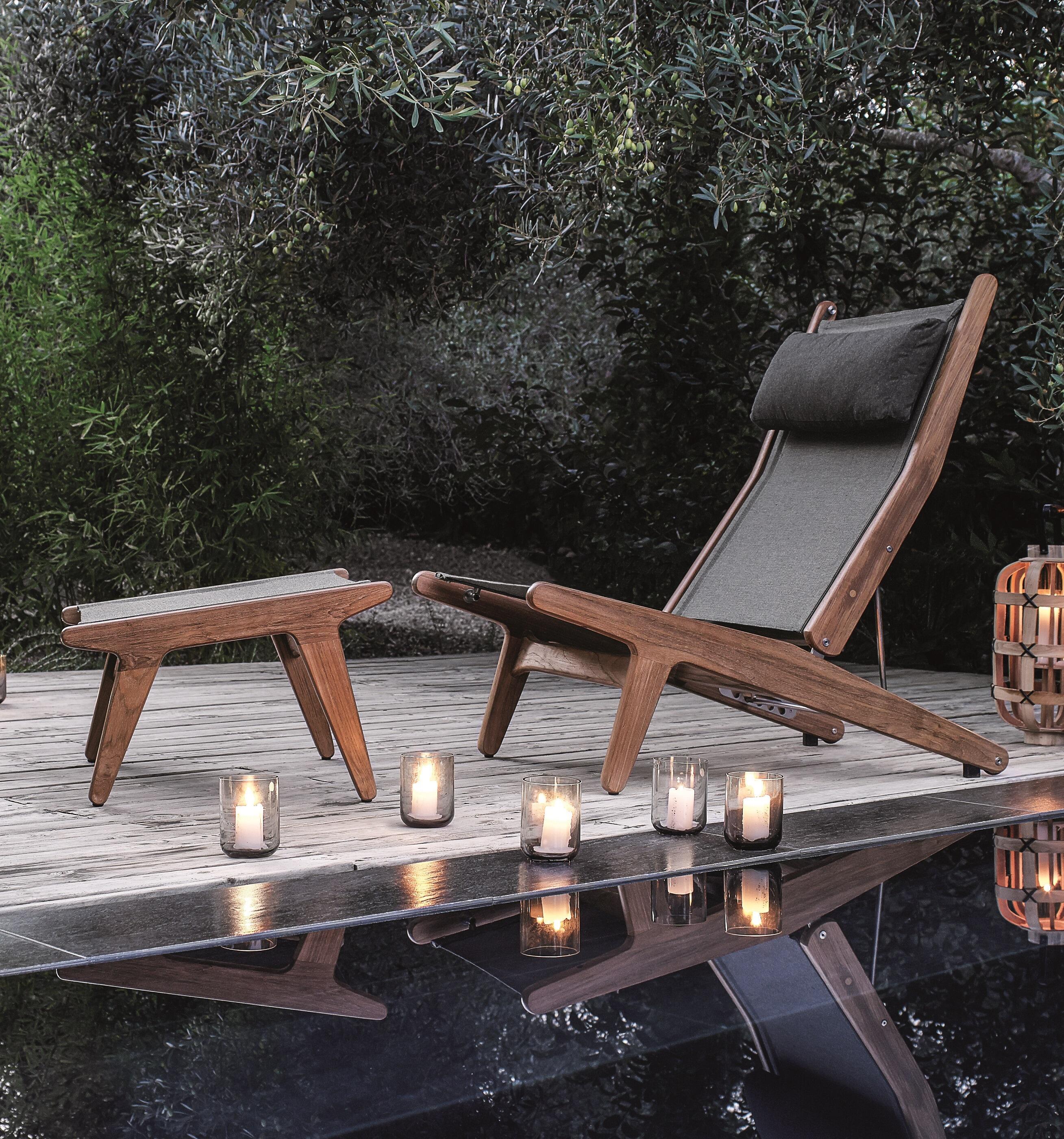modern garden recliner chair and footstool patio outdoor premium lounge chair teak sling fabric bay gloster