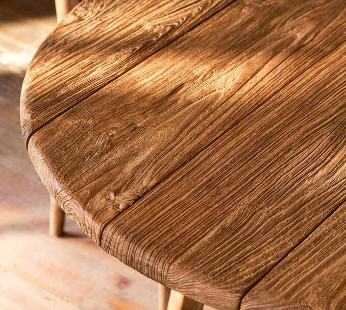 reclaimed teak garden dining table detail rustic hawthorne