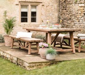 garden wood dining table benches set acacia hardwood indoor outdoor patio chillford