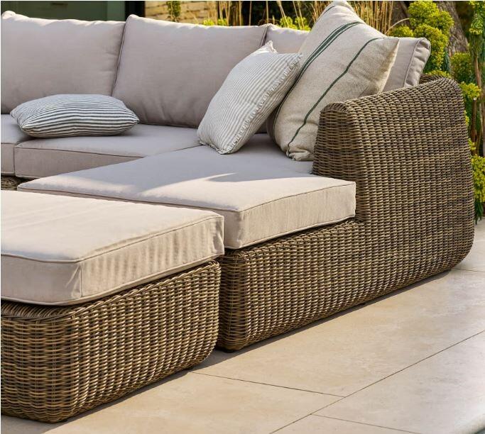 modern all weather rattan garden lounge corner sofa set skala with cushions and ottoman