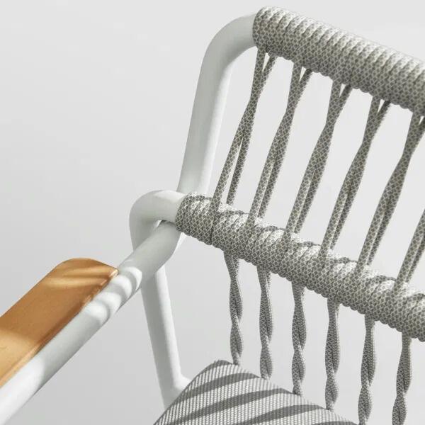 modern garden patio dining chair white aluminium rope weave and all weather cushions detail