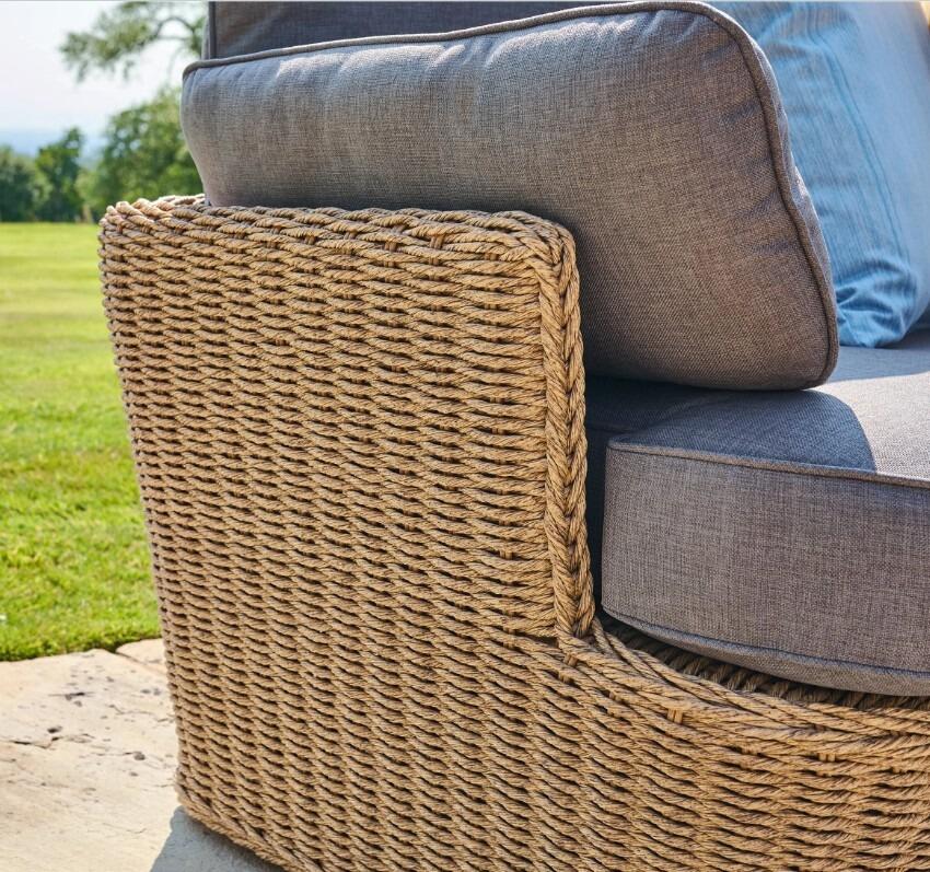 palermo rattan weave garden large corner sofa outdoor patio lounge set natural all weather wicker grey cushions coffee table