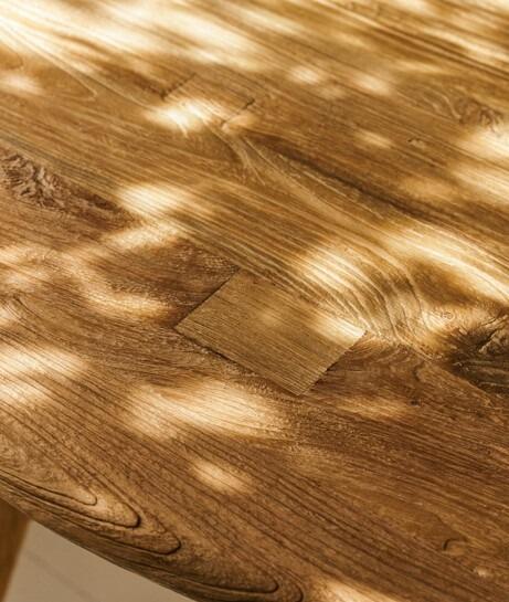 rustic teak wood reclaimed joints knots garden dining table indoor outdoor hawthorne
