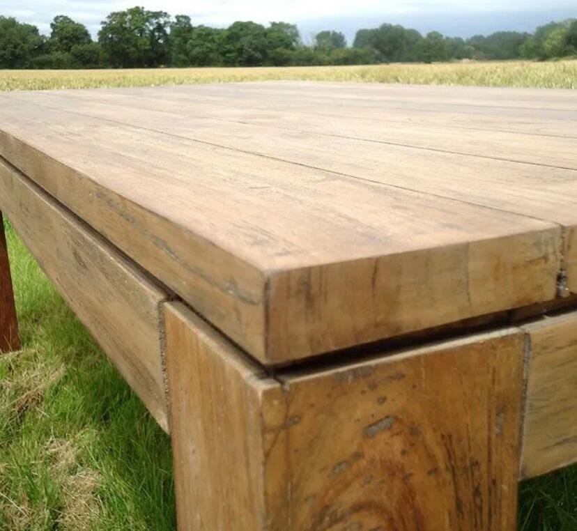 modern reclaimed teak wood garden dining table and benches bali picnic patio outdoor seating