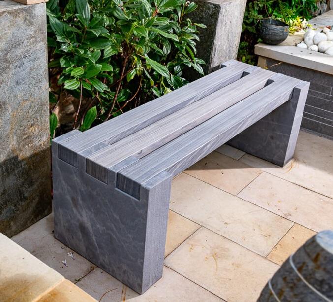 grey modern sandstone small stone garden bench