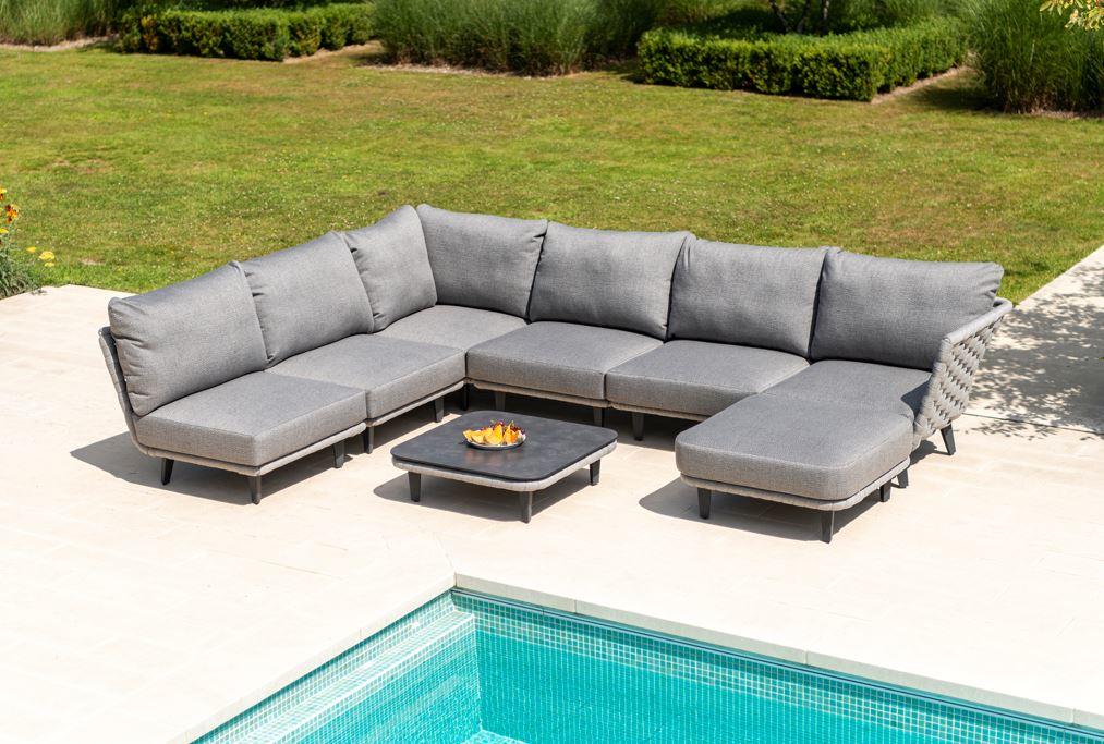 weatherproof corner sofa set modern outdoor with aluminium frame in a light grey