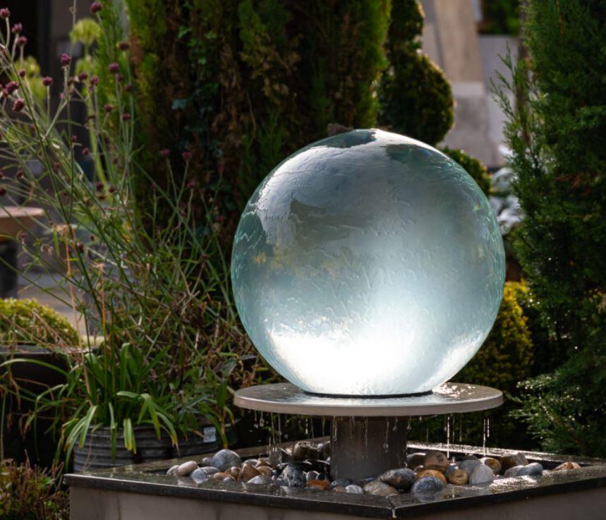 modern glass effect acrylic garden water feature fountain sphere