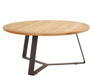 round teak garden dining table with grey aluminium legs