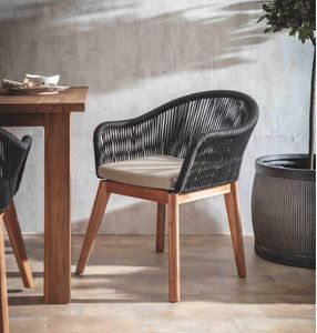 modern black weatherproof rope weave and teak garden dining chairs indoor outdoor conservatory