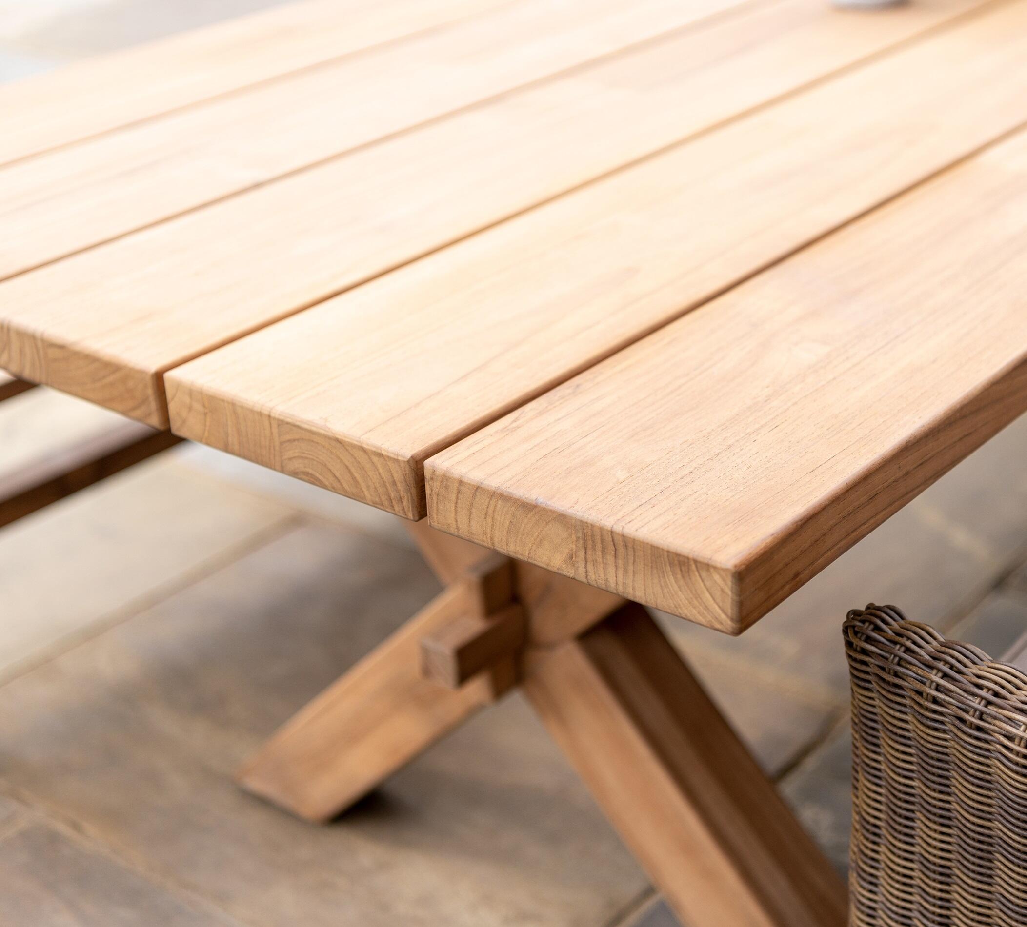 teak garden patio dining table plank top detail