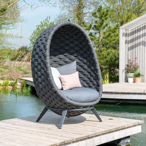 weatherproof rope chair on aluminium stand in charcoal or light grey