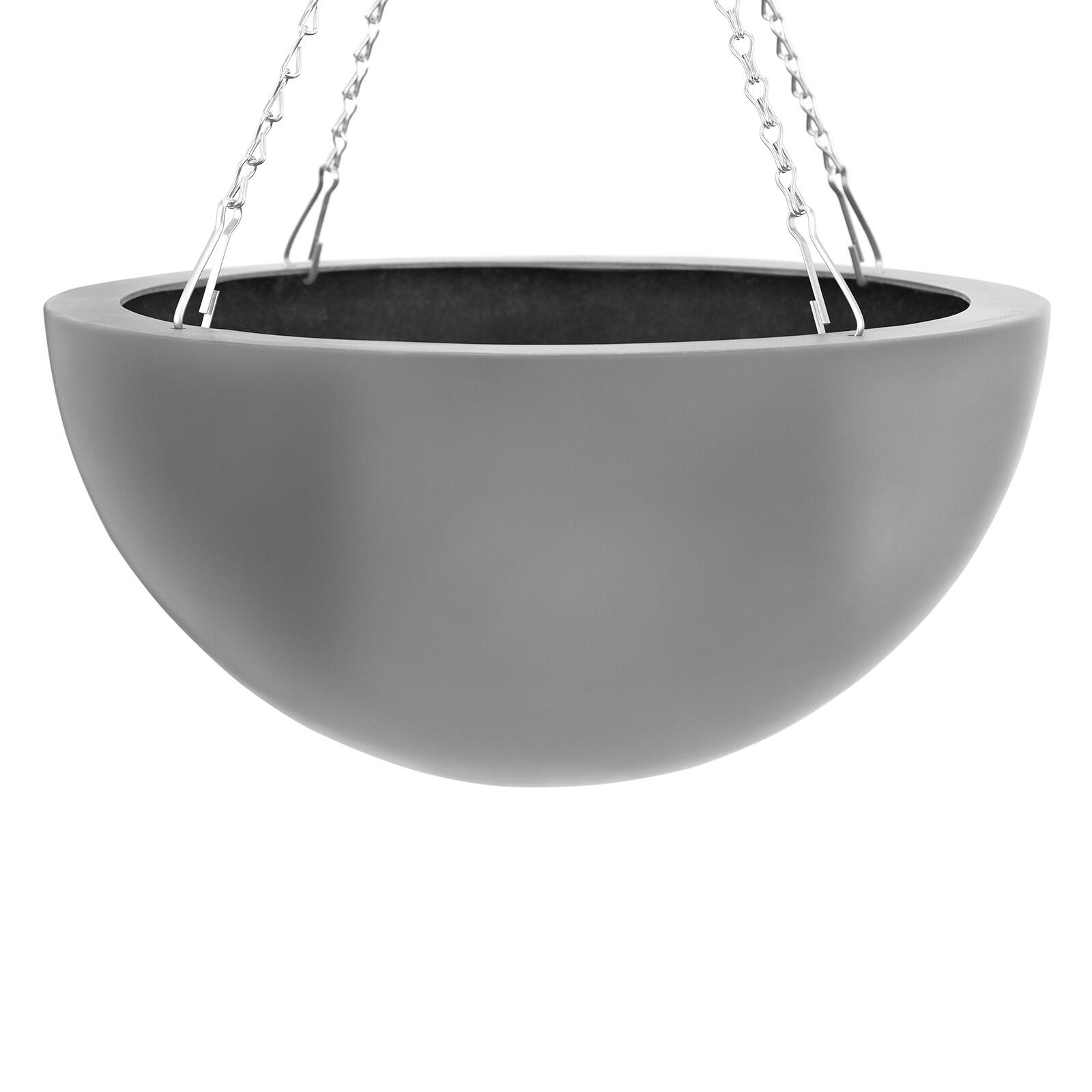 fibreglass modern garden hanging bowl basket planter matt grey finish