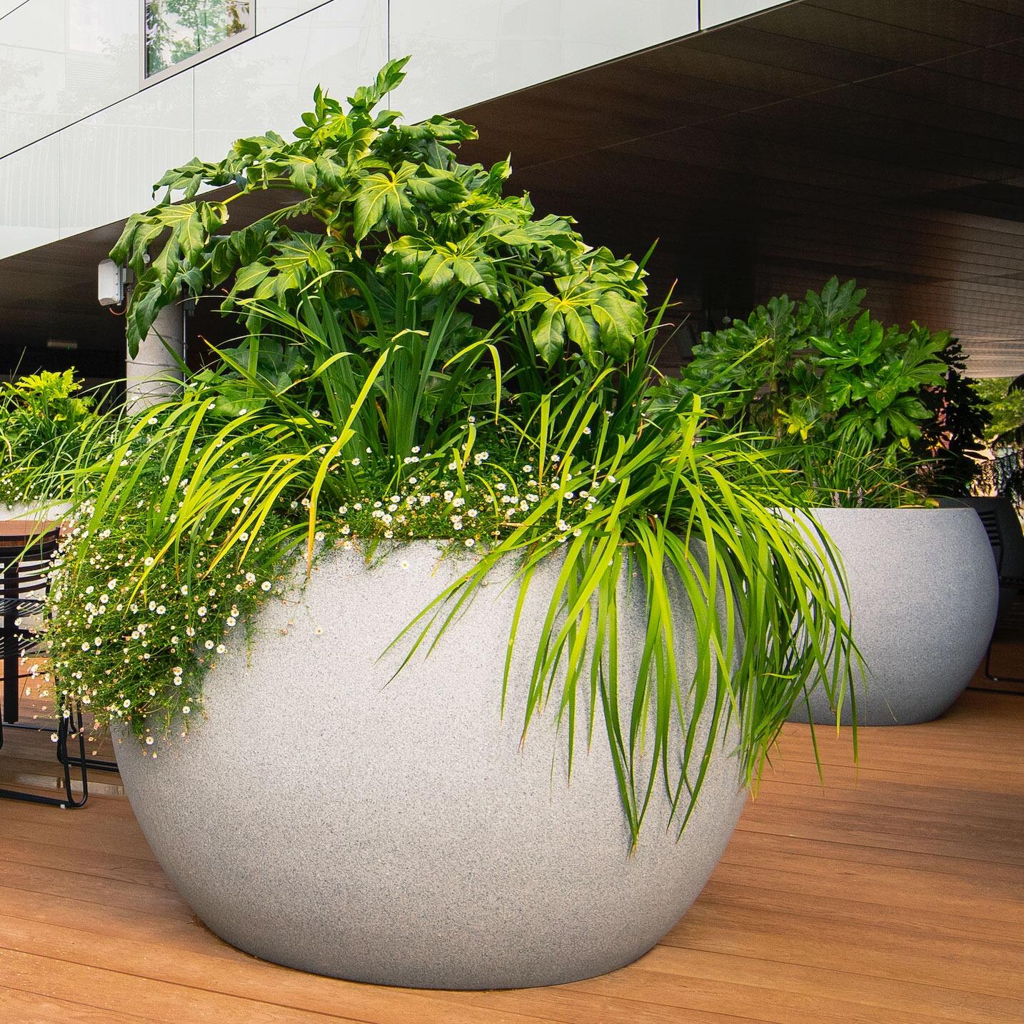 grey granite stone effect fibreglass outdoor large bowl garden planter