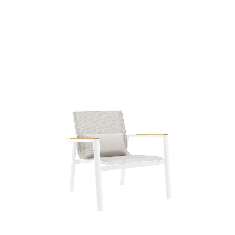 white garden armchair aluminium metal and sling fabric outdoor seating weatherproof aspen