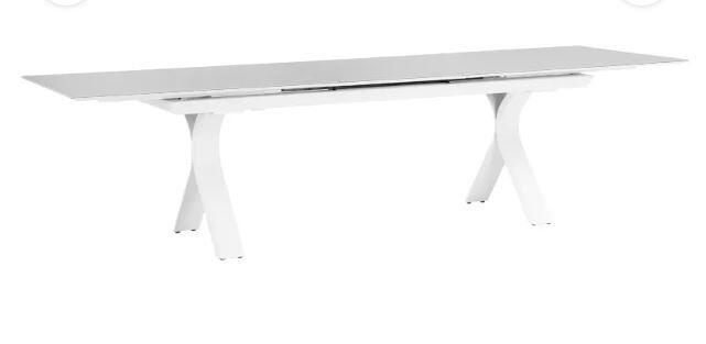 white modern extending garden dining table aluminium metal ceramic top linear