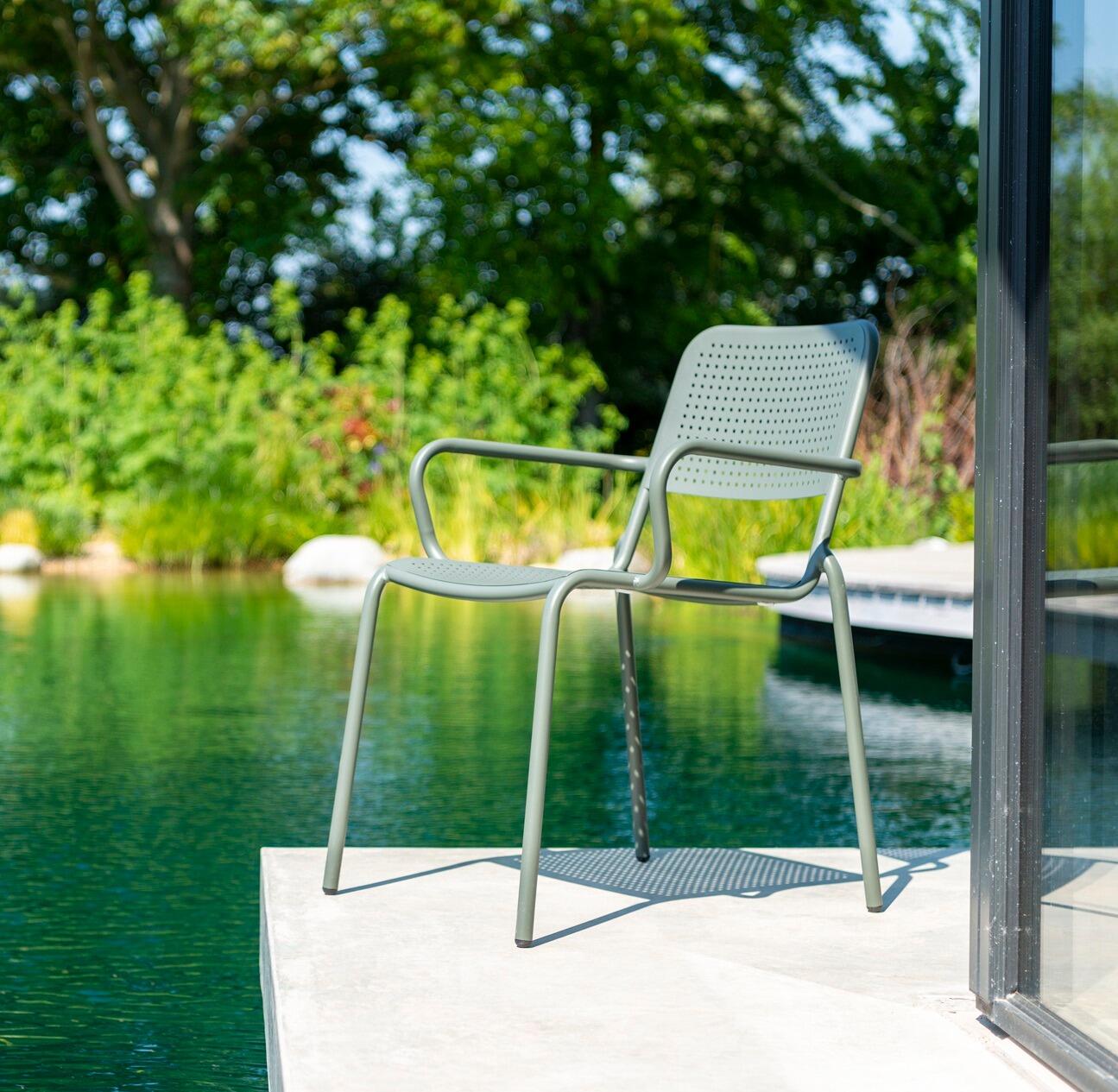 garden dining chair armchairs in metal steel olive green mesh outdoor patio seating verona