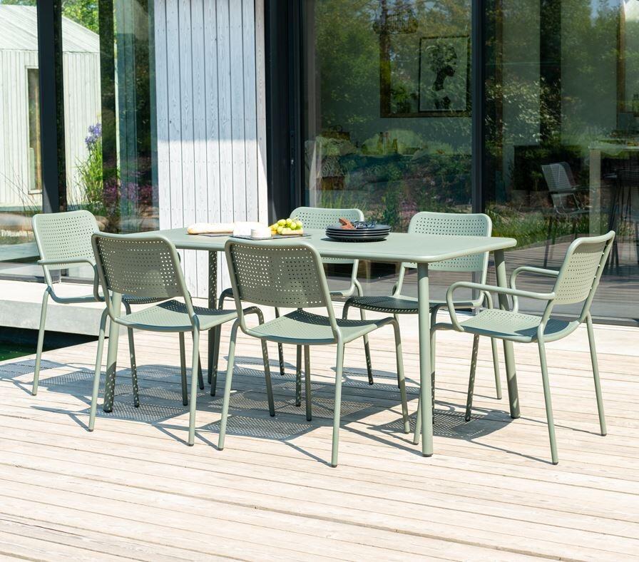 6 seater garden dining set olive mesh metal steel 2 armchairs 4 dining chairs