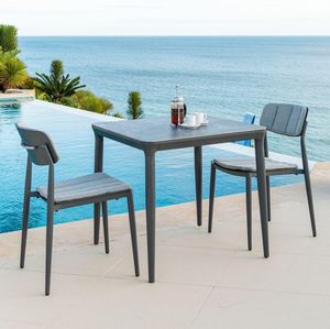 patio garden dining table bistro cafe in grey metal aluminium with all weather cushions side chairs