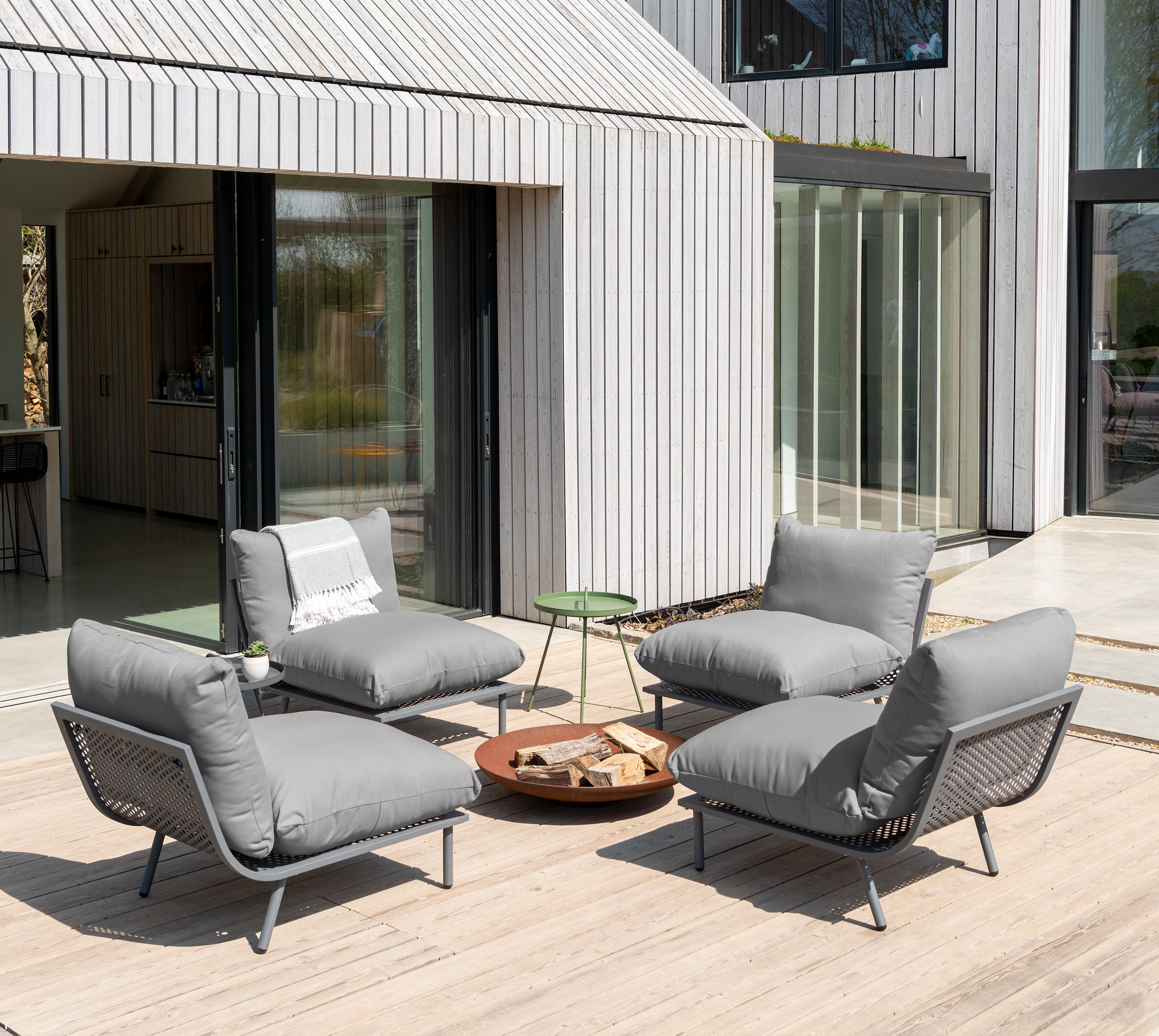 grey modular sofa lounge chair units all weather fabric cushions beach