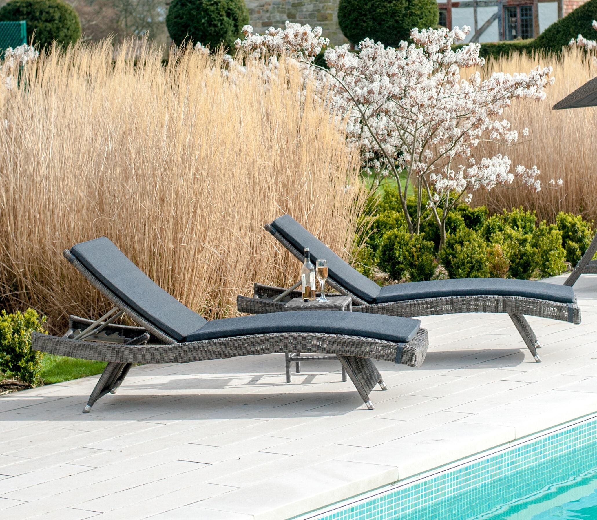 grey modern all weather rattan weave garden sun loungers for patio outdoor and poolside use monte carlo