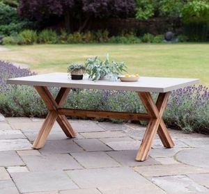 garden dining table acacia wood polystone indoor outdoor