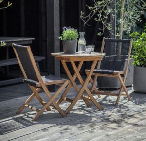 teak garden bistro set with all weather rope weave folding chairs and teak cafe table
