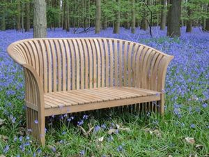 modern curved slatted teak hardwood garden spring bench outdoor patio seating