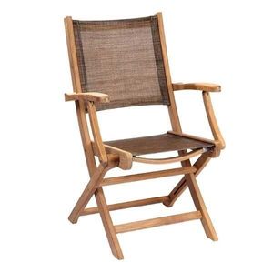 teak and sling fabric modern garden dining chair cappuchino folding wood and textilene batyline fabric all weather outdoor patio furniture