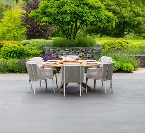 all weather rope weave garden patio dining set round table teak bernini