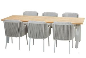 teak garden dining table with aluminium frost legs and 6 seater all weather rope weave patio dining chairs bernini