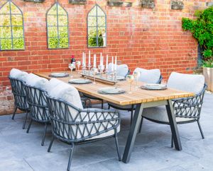 large 280 cm teak low garden dining table with grey aluminium legs ambassador