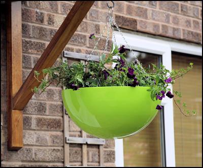 hanging basket garden modern planters in weatherproof fibrgelass lime green