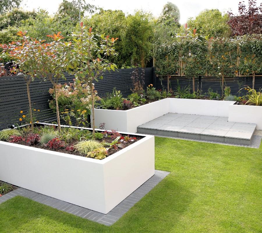 white modern contemporary garden trough planters outdoor weatherproof