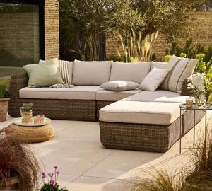 brown rattan all weather weave garden lounge corner sofa set and ottoman skala